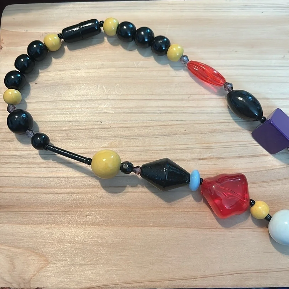Multi Gemstone Yellow Agate & Wooden Beaded Necklace 22” Handmade Boho Statement